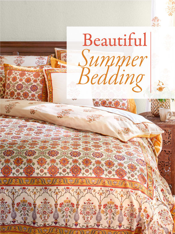 orange bedding with sign that says beautiful summer bedding