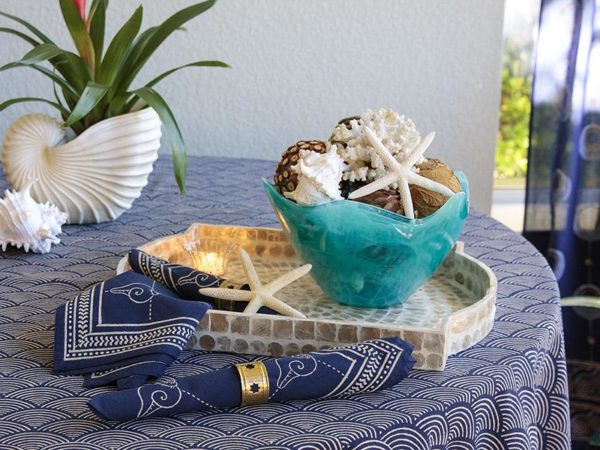 summer tablecloths with shells centerpiece