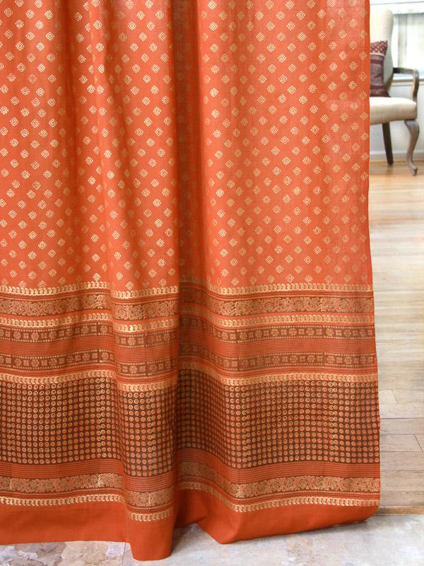 orange Indian print curtain panels