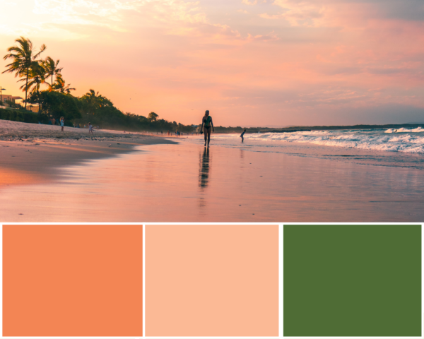 photo of beach sunset and colors for beach themed bathroom