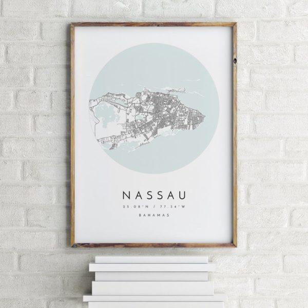 map of Nassau for a beach themed bathroom