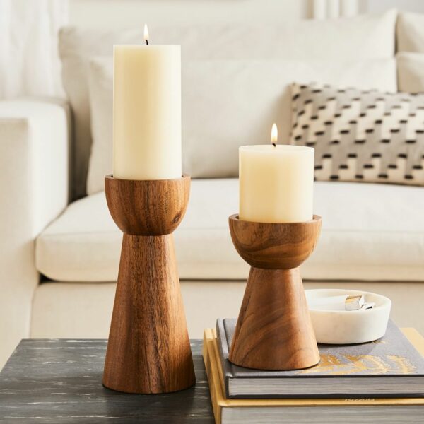 wood pillar candle holders