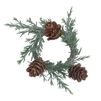 Faux pine and pinecone napkin rings to go with elegant Christmas table linens