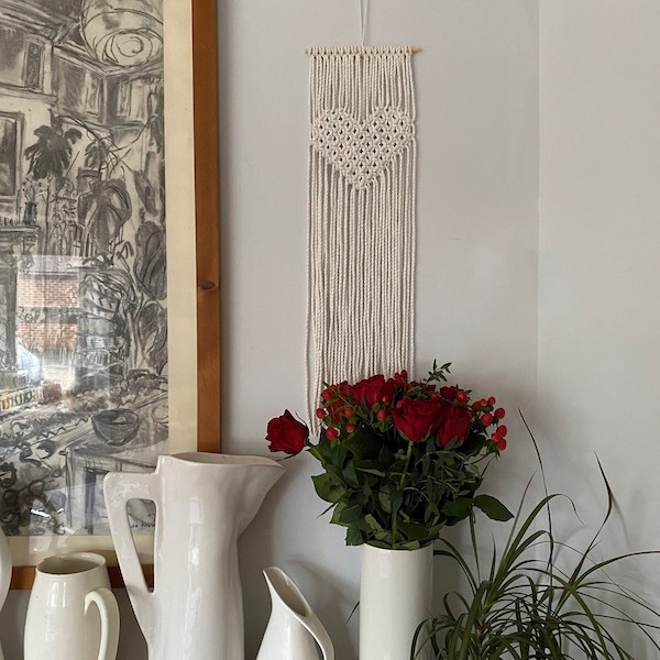 Wall hanging macrame decor for Valentine's Day 