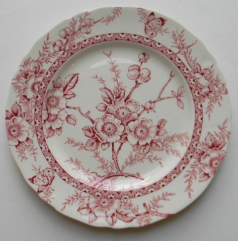 red and cream transferware, vintage