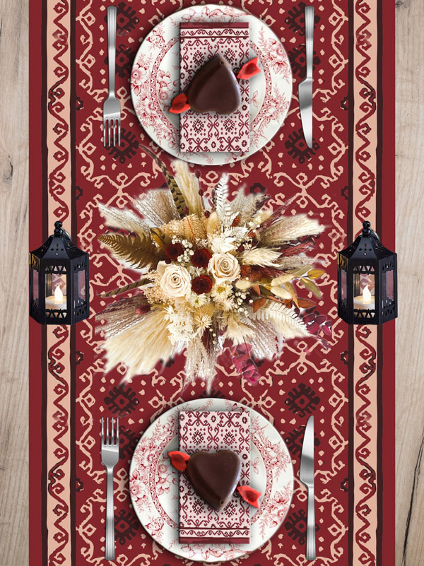 red boho Valentine table runners 