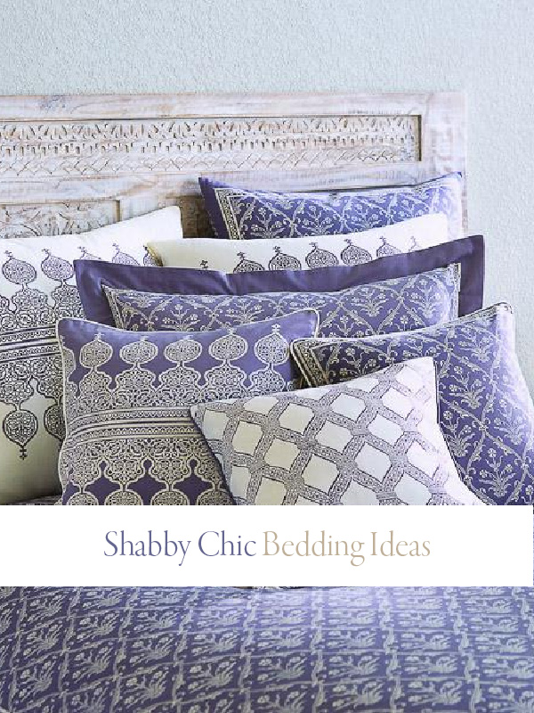 Shabby Chic Bedding ideas sign on purple bedding and pillows