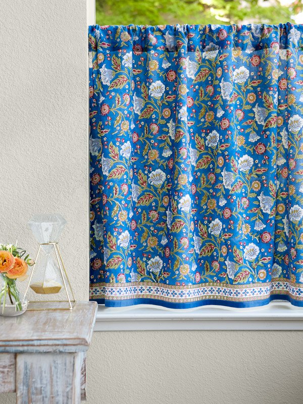 blue floral cafe curtains