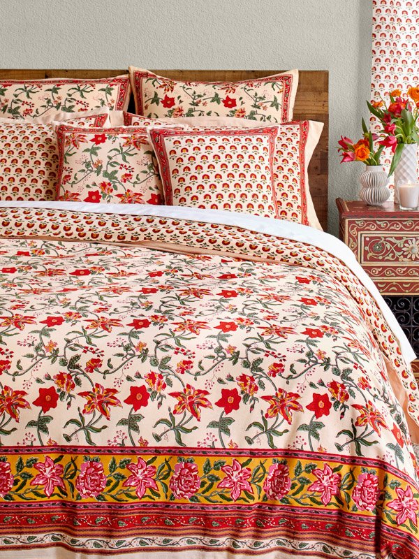 colorful bedding with tropical flower pattern