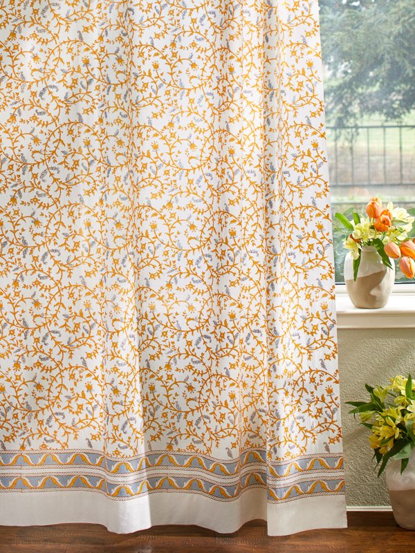 yellow and grey botanical curtains