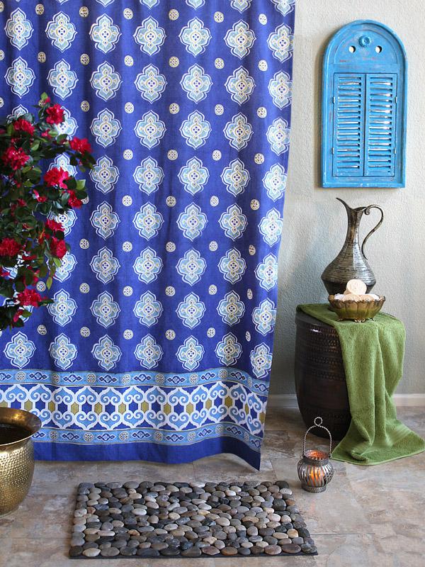 Moroccan shower curtain blue