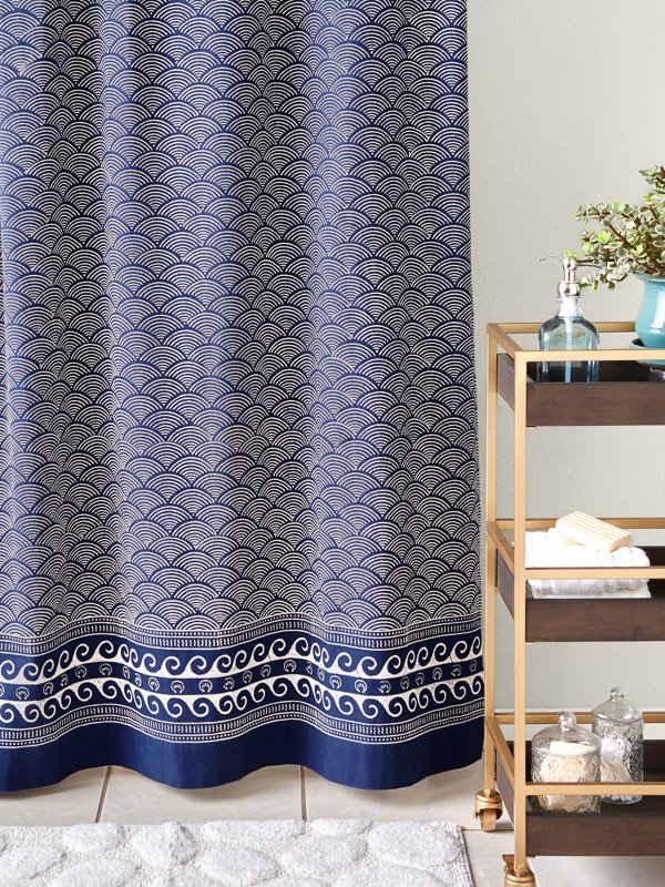 blue boho shower curtain