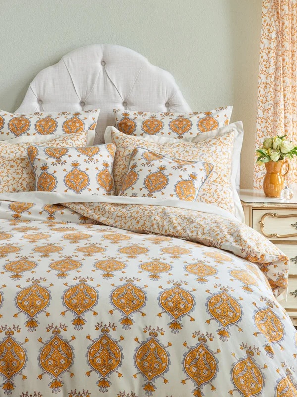 Versailles yellow gold and grey medallion duvet cover