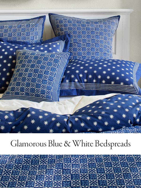 Blue and white bedspreads