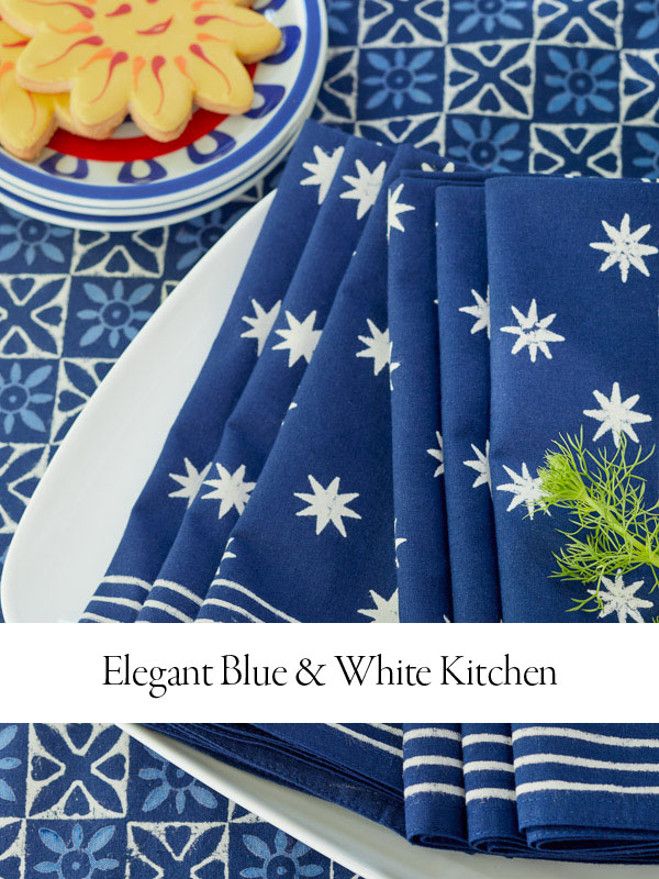 Blue and white kitchen