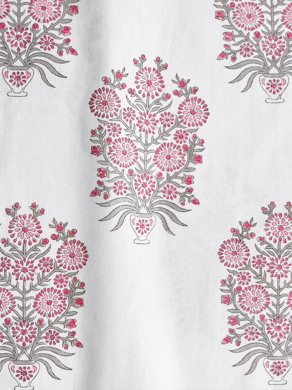 A white, pink, and silver grey fabric swatch that can be used with white decor