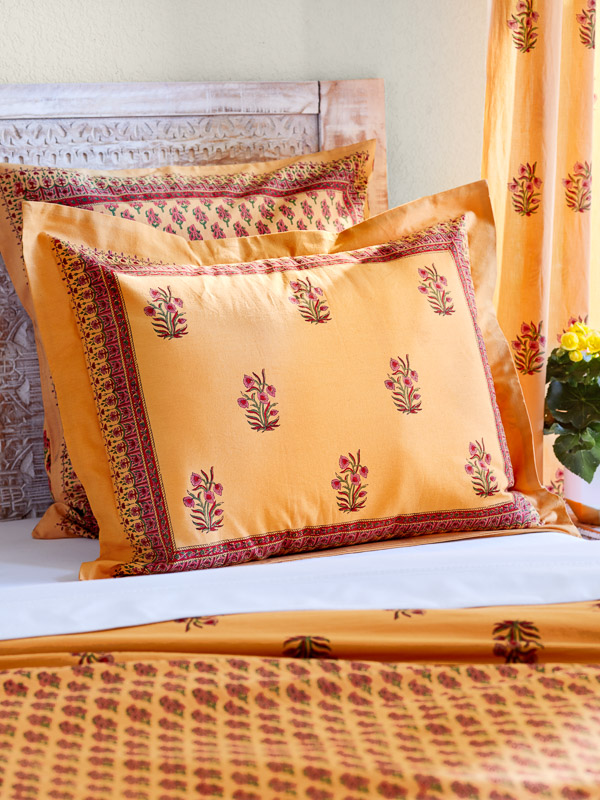Orange floral pillow sham for boho fall bedroom