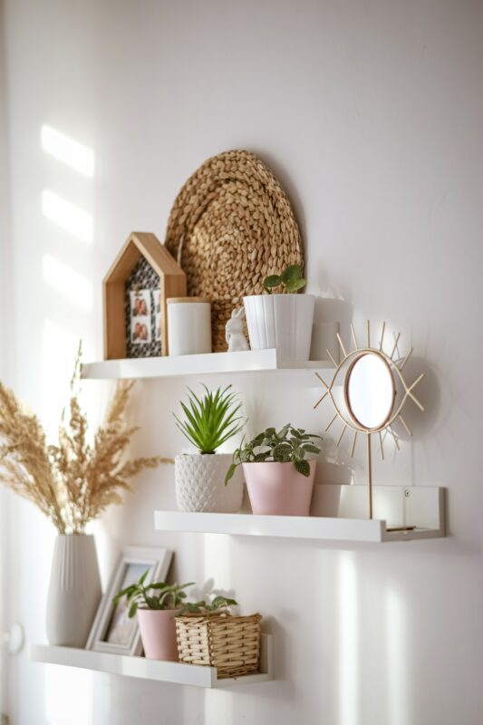 Example of shelf decor ideas for a rustic wall shelf