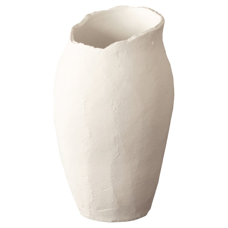 Photograph of a white vase for rustic shelf decor