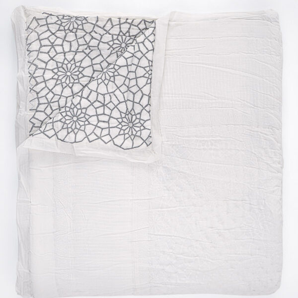 Moroccan white razai quilt for cozy boho style home decor in the bedroom