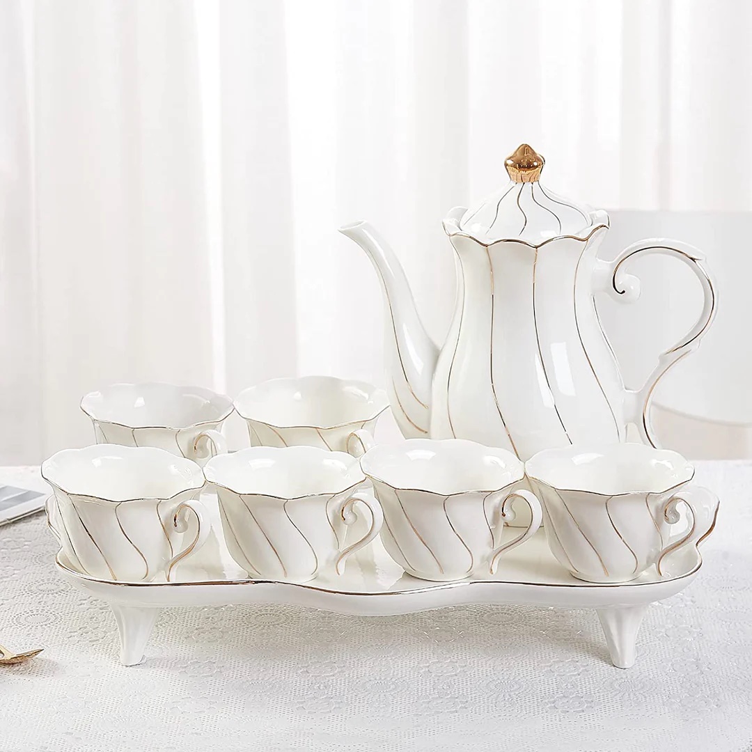 A white ceramic tea set to provide an example of white decor ideas