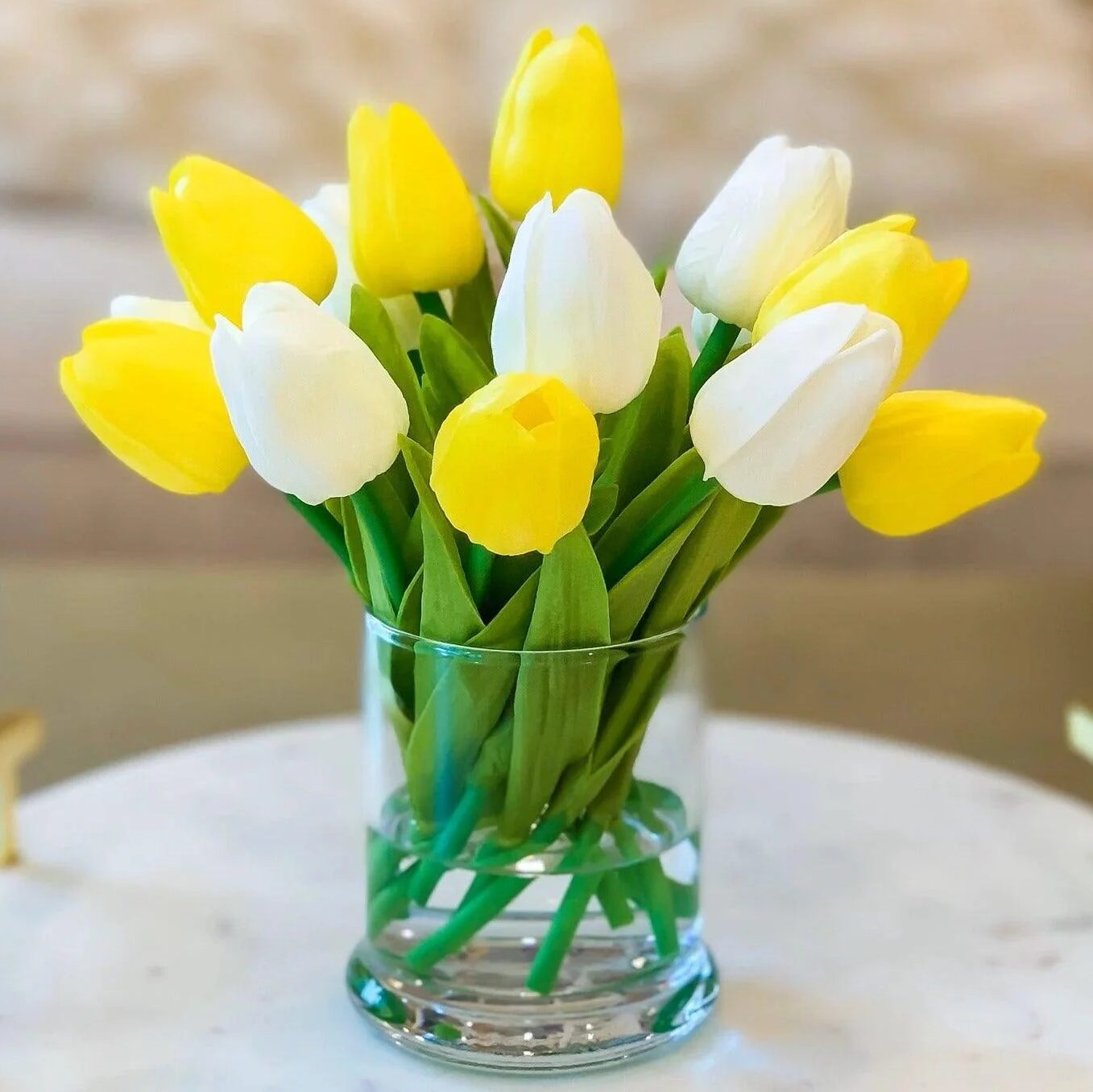A bouquet of tulips to show what works with white decor