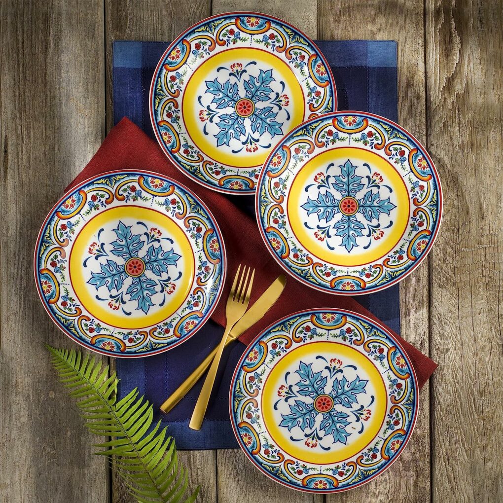 Hand-painted artisan dishware for boho style home decor in the dining room