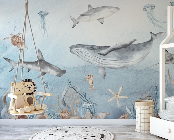 Ocean-themed wallpaper for children's bedroom ideas