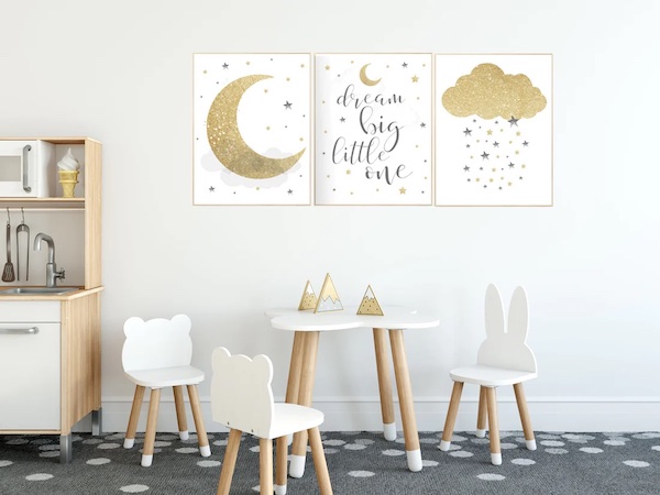 Example of how to style a calming kid's room with a minimalist theme