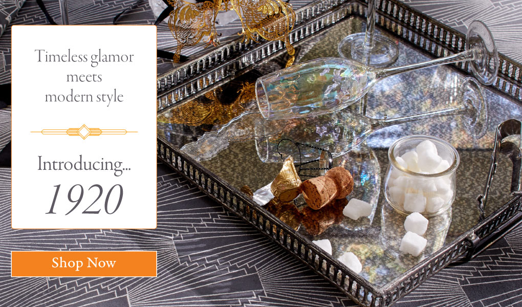 Art deco pattern linens inspired by the Jazz Age. 