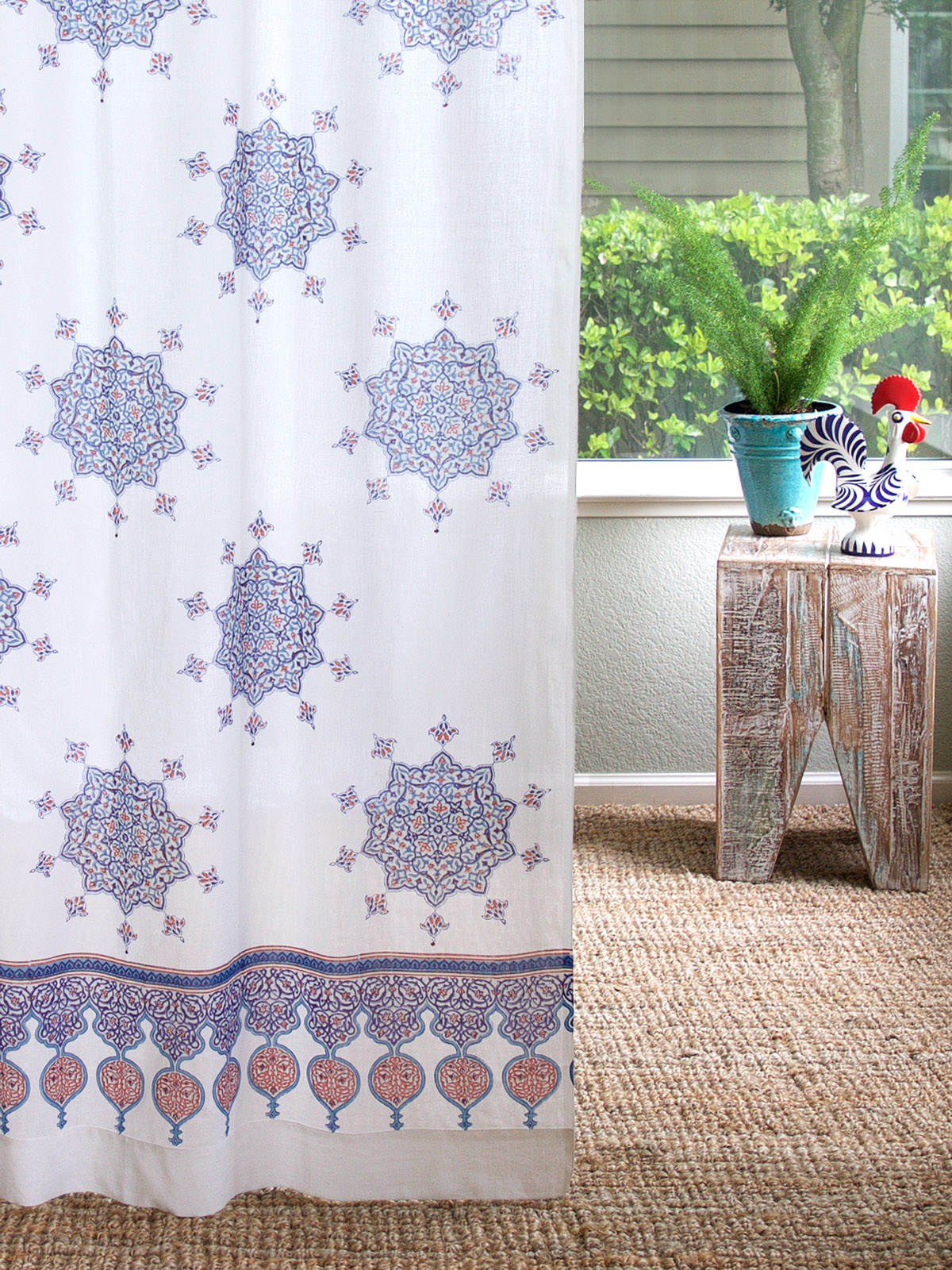 Le Chateau Medallions ~ French Country Boho Print White Curtain
