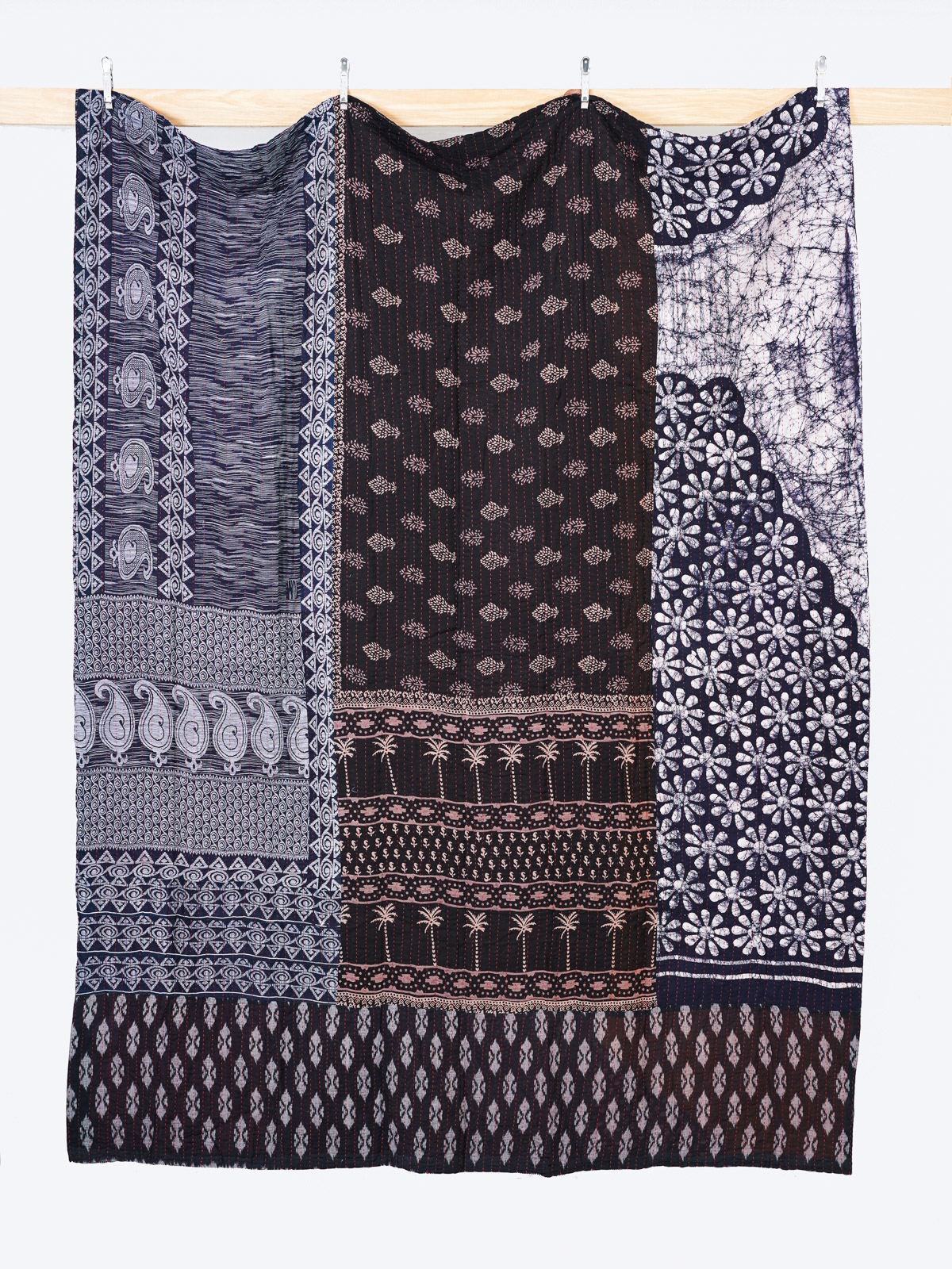 Indigo Moonlit Garden King Kantha Quilt