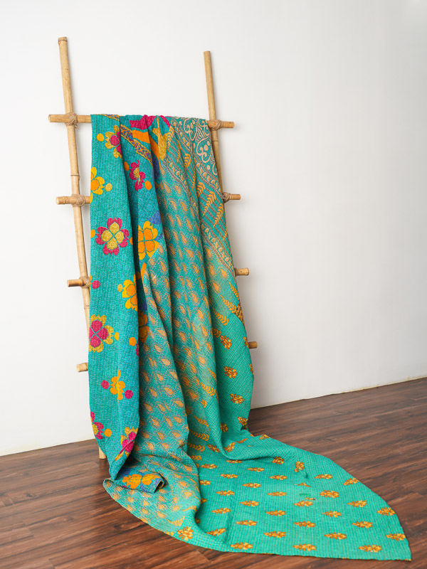 Alka Yadav ~ Vintage Kantha Quilt King Sari Bedspread