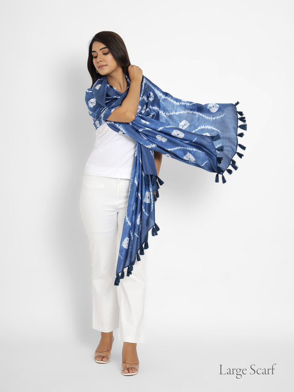 Amazon ~ Indigo Blue Designer Shibori Silk Scarf for Women