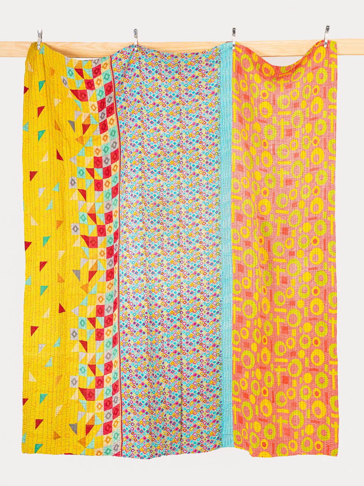 Saffron Turquoise Bazaar Queen Kantha Quilt