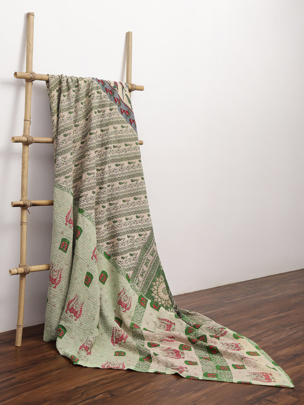 Anita Yadav ~ Vintage Kantha Quilt Sari Bedspread