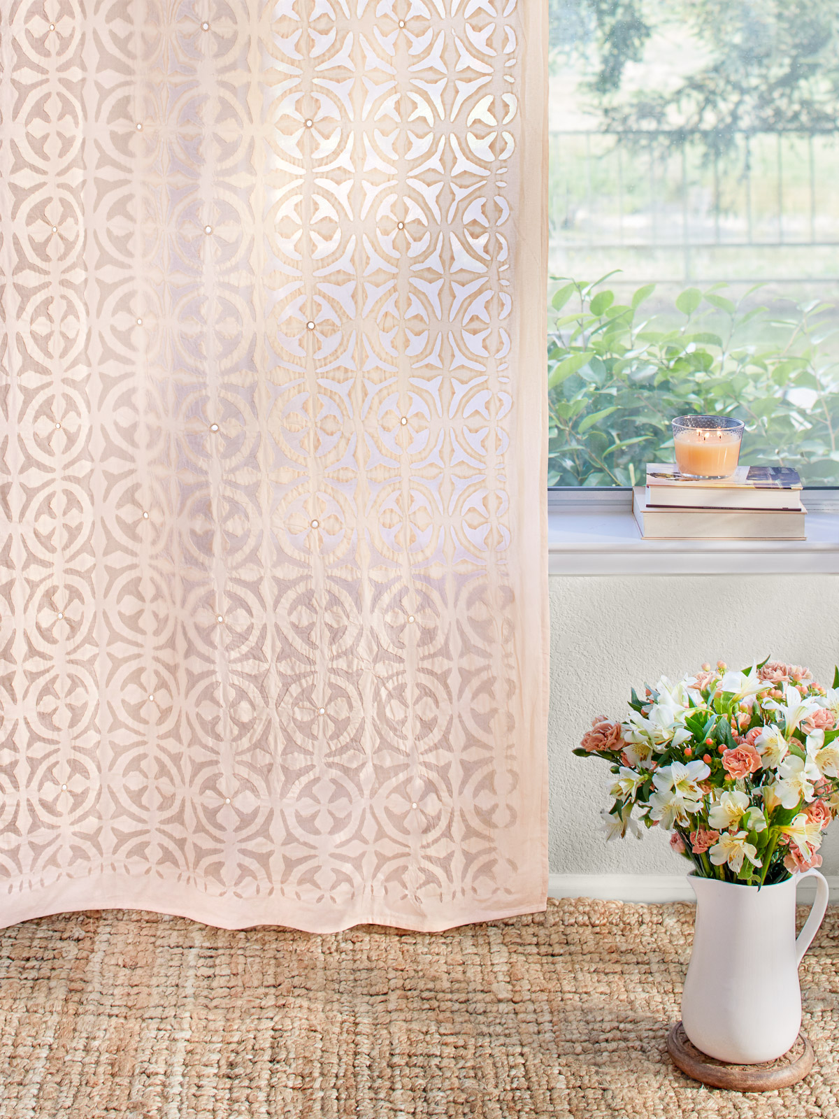 Pinwheel Parade - Blush ~ Applique Embroidered Textured Curtains