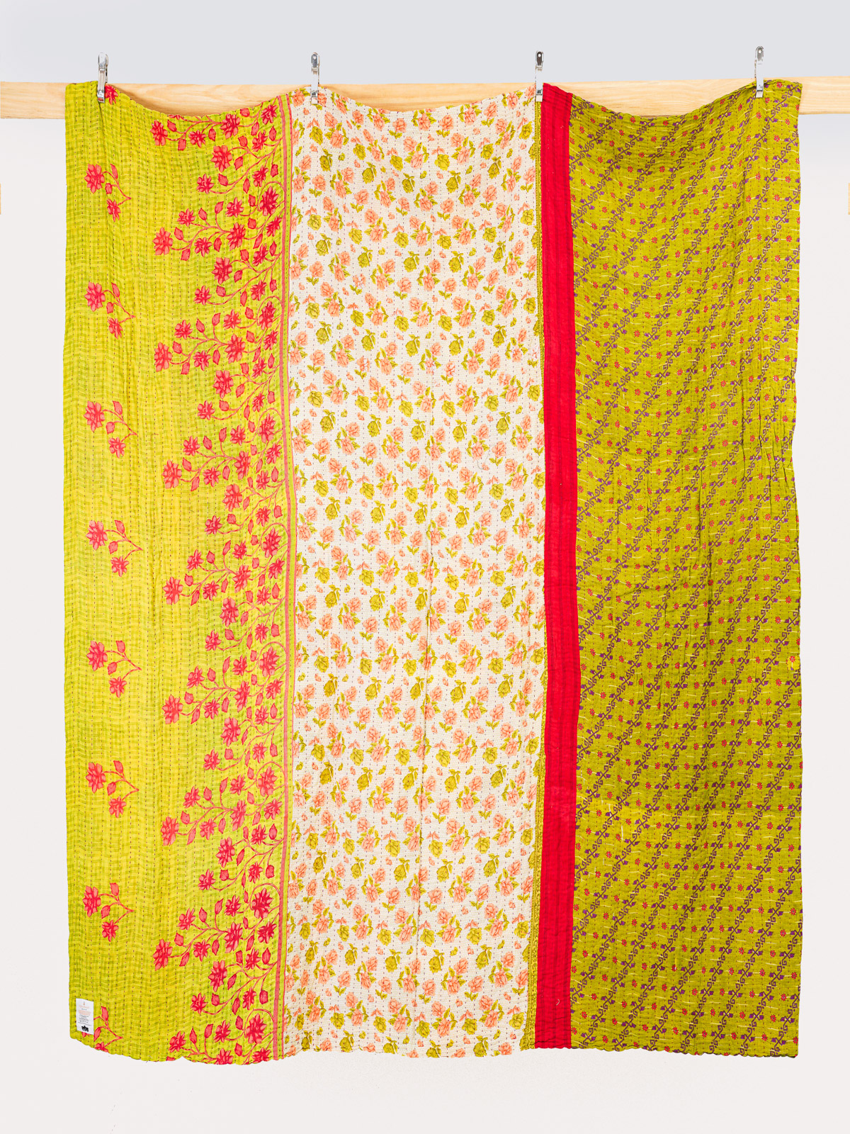 Lime Blossom Garden Queen Kantha Quilt