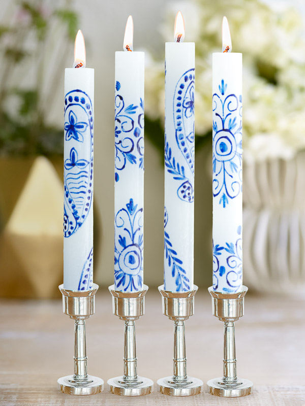 Henna Paisley Hand-Painted Taper Candles