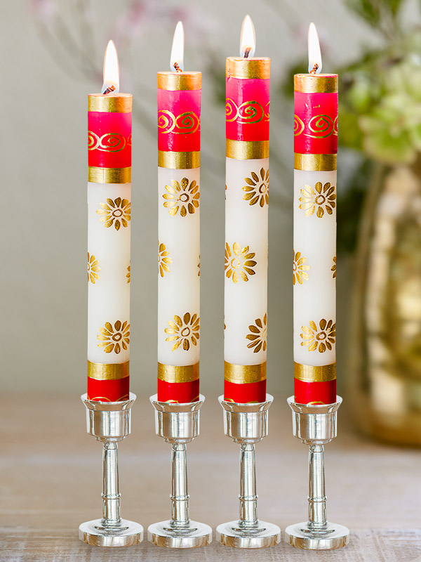Festival of Lights Hand-Painted Gilded Taper Candles