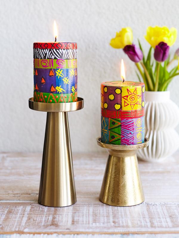 Festival of Colors ~ Hand Painted Pillar Candles