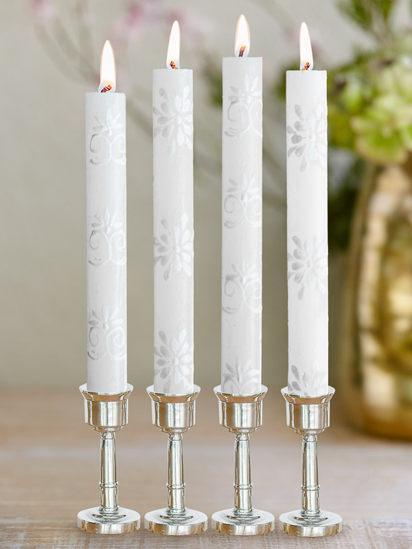 White Filigree ~ Hand-Painted Taper Candles