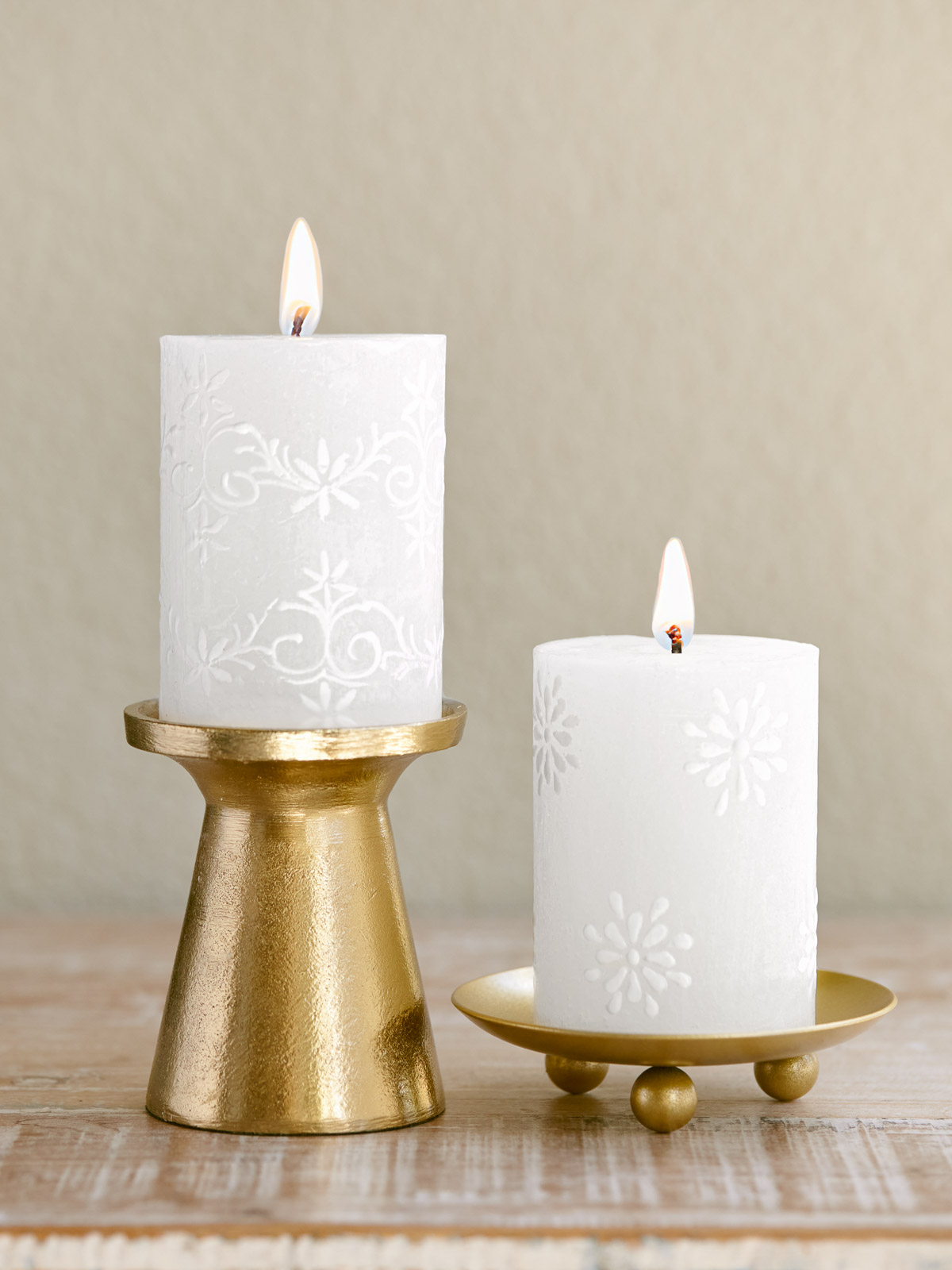 White Filigree ~ Hand Painted Pillar Candles