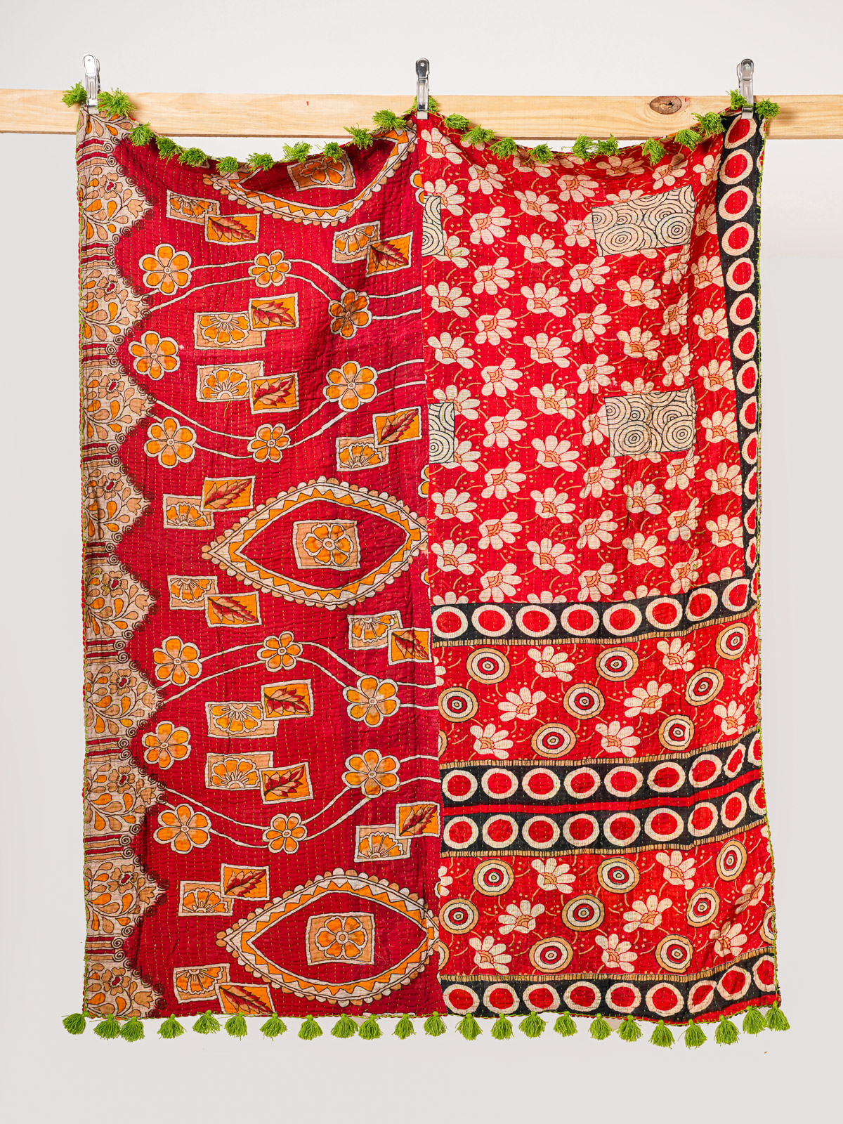 Fuchsia Lotus Garden Throw Kantha Quilt