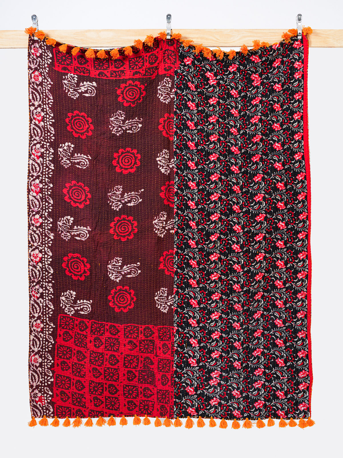 Ruby Stripe Bazaar Throw Kantha Quilt