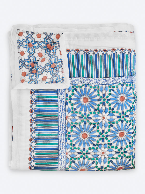 Mosaique Bleue - Sky ~ Modern Boho Bedding Jaipuri Razai Quilt