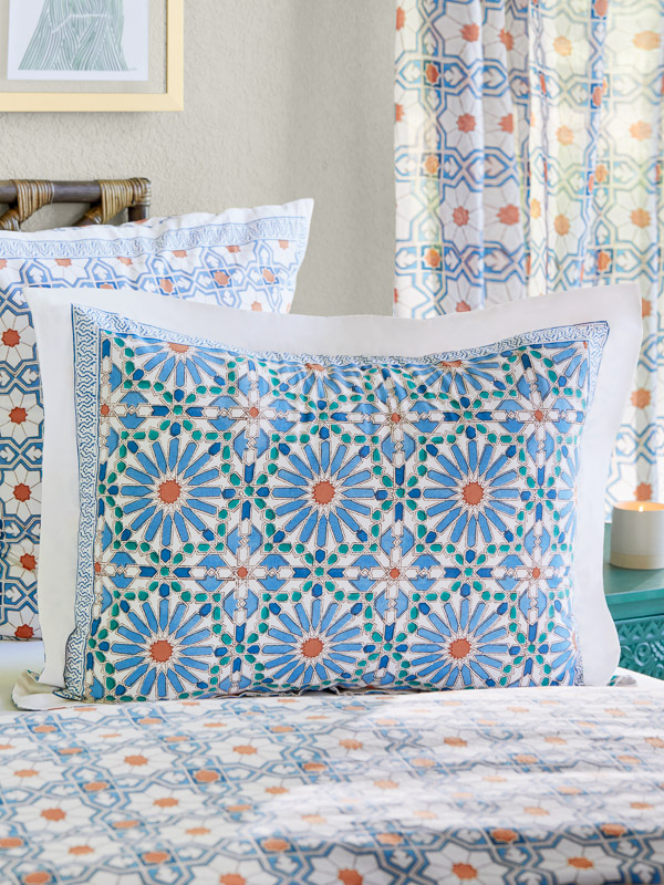 Mosaique Bleue - Sky ~ Modern Boho Tile Print Blue Pillow Sham
