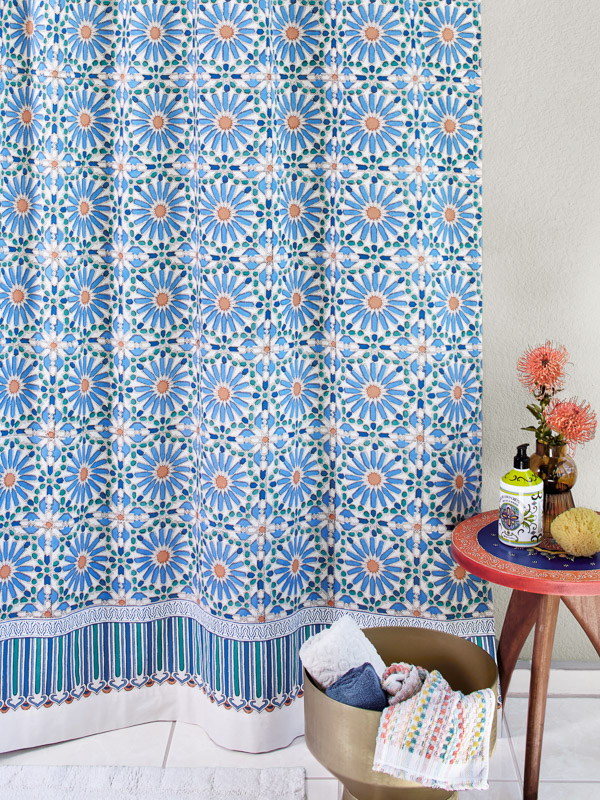 Mosaique Bleue - Sky ~ Modern Boho Moroccan Print Shower Curtain