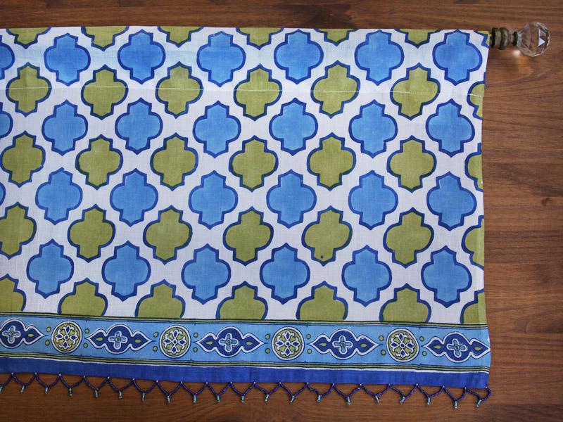 Casablanca (CP) ~ Moroccan Inspired White Blue Print Valance Details ...