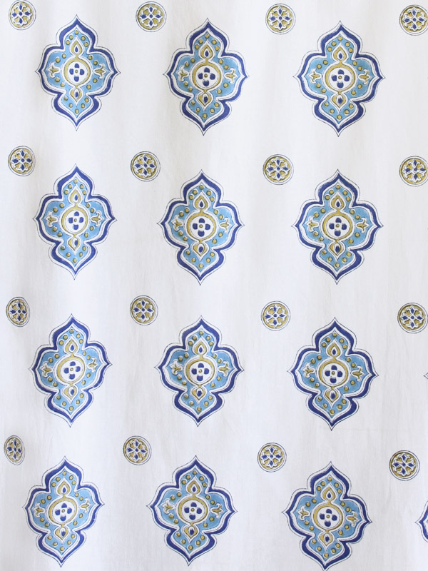 Casablanca Blues - White ~ Moroccan Inspired Fabric Swatch
